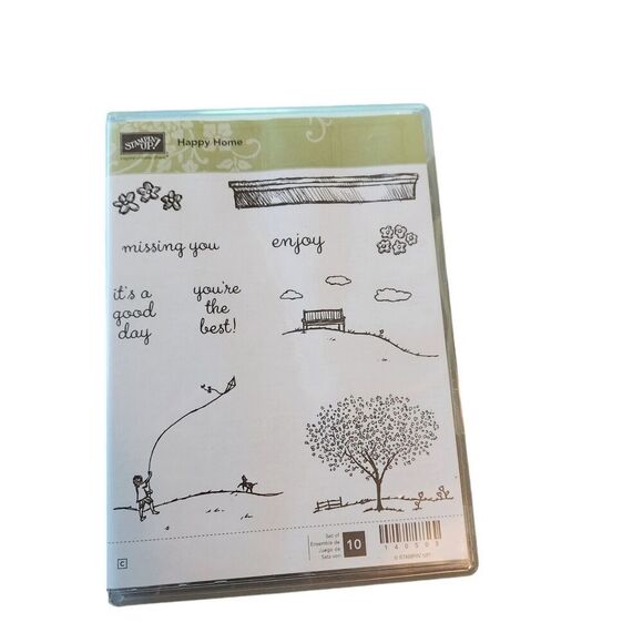 Stampin' Up! HAPPY HOME Stamp Set‎ of 10 140503 Kite Dog Child Tree Bench - Picture 1 of 4